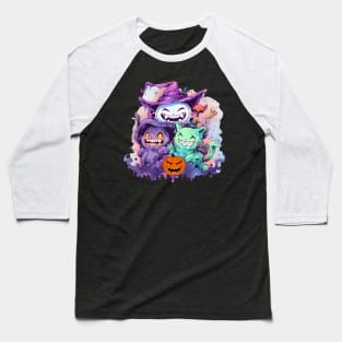Funny Scary Cats Halloween Baseball T-Shirt